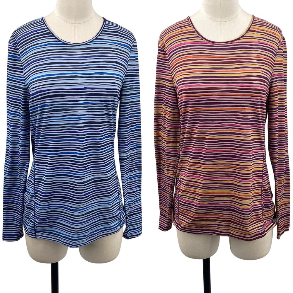 Title Nine Set of 2 Long Sleeve T- Shirts Scoop Neck Stretchy Knit Stripe Small